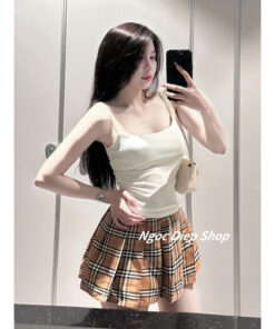 Set Bộ Áo 2 Dây ( k có mút) Mix Chân Váy Kẻ Kiểu Dáng Trẻ Trung Hottren