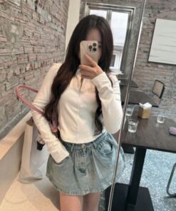 Chân Váy Jean Ngắn Xoè Có Quần Bảo Hộ Dễ Mix Đồ Kiểu Dáng Trẻ Trung Năng Động