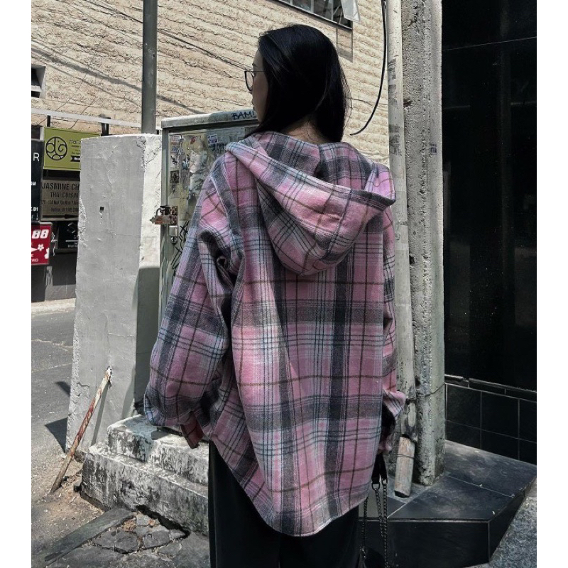 Áo Chống Nắng Kẻ Caro From Rộng Chất Dạ Kiểu Dáng Trẻ Trung Năng Động