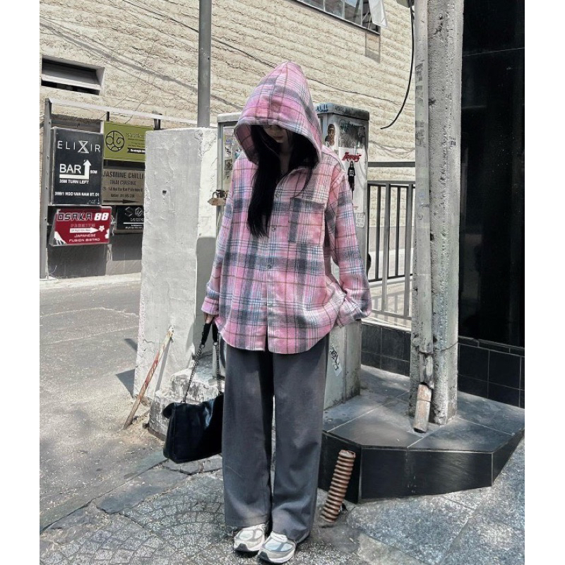 Áo Chống Nắng Kẻ Caro From Rộng Chất Dạ Kiểu Dáng Trẻ Trung Năng Động