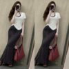 Sét 3 món áo thun cộc tay trắng sang chảnh Mix Áo lót bra + Chân váy kẻ sọc tôn dáng Hit Trend sang chảnh tôn dáng