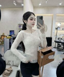 Áo Ren Dài Tay Đính Đá Chất Ren Xịn Xò Phong Cách Trẻ Trung Sang Chảnh