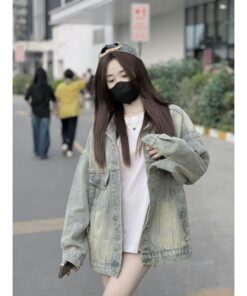 Áo Khoác Jean From Rộng Rách Tua Rua Kiểu Dáng Trẻ Trung Cá Tính
