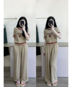 Set Bộ Áo Cộc Tay Croptop Kèm Quần Xuông Màu Nâu Xịn Xò