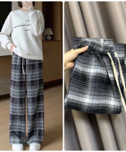 Quần Kẻ Caro Chất Thô Đũi Dễ Mix Đồ Kiểu Dáng Basic Trẻ Trung