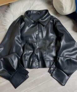 Áo Khoác Da Cúc Bấm Dáng Croptop Kiểu Dáng Trẻ Trung Cá Tính