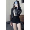 Áo Khoác Da Cúc Bấm Dáng Croptop Kiểu Dáng Trẻ Trung Cá Tính