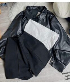Áo Khoác Da Cúc Bấm Dáng Croptop Kiểu Dáng Trẻ Trung Cá Tính