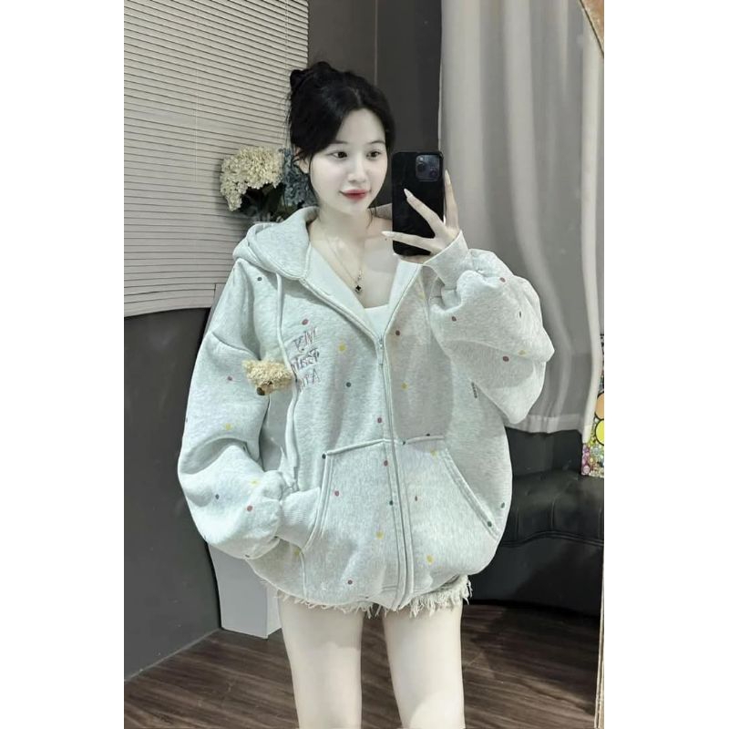 Áo Khoác Nỉ Hoạ Tiết Cute Màu Hường Xinh Xắn From Rộng Unisex Trẻ Trung Năng Động