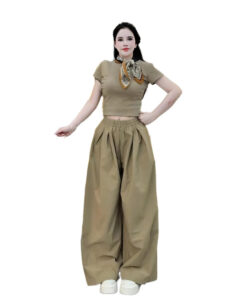 Set Đồ Basic Co Giãn Áo Thun Ôm & Quần Ống Rộng Gió Mềm Mại Tôn Dáng