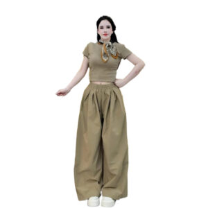 Set Đồ Basic Co Giãn Áo Thun Ôm & Quần Ống Rộng Gió Mềm Mại Tôn Dáng