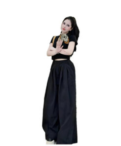 Set Đồ Basic Co Giãn Áo Thun Ôm & Quần Ống Rộng Gió Mềm Mại Tôn Dáng