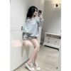 Set Áo Trễ Vai Dài Tay Kèm Quần Short Đùi Màu Xám Kiểu Dáng Trẻ Trung Sang Chảnh