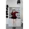 Set Áo Len Dài Tay Gắn 3 Hoa Mix Chân Váy Bí Nhung Xịn Xò Hottren