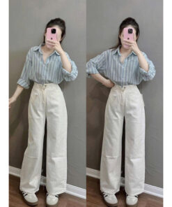 Quần Jean Ống Rộng Trắng Xịn Xò Dễ Mix Đồ Trẻ Trung