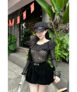 Quần Bí Nhung Gắn Logo Min Vàng Dễ Mix Đồ Siêu Tôn Dáng
