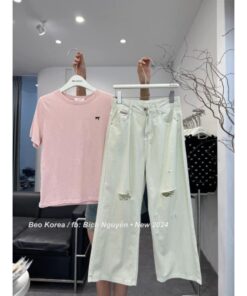 Quần Jean Xuông Be Rách Gối Chất Jean Dày Dặn Kiểu Dáng Trẻ Trung Cá Tính