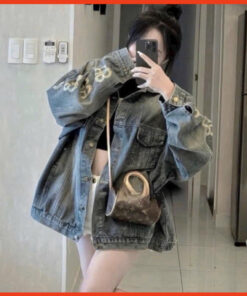 Áo Khoác Bò Jean Unisex Nam Nữ Hoạ Tiết Dập Nổi Dáng Rộng Hàng Chuẩn Xịn