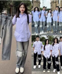 Quần Jean Ống Xuông In 4 Vạch Gối Dễ Mix Đồ Phong Cách Cá Tính Trẻ Trung