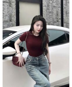 Quần Jean Ống Rộng Trơn Xanh Cạp Cao Dễ Mix Đồ Kiểu Dáng Hottren