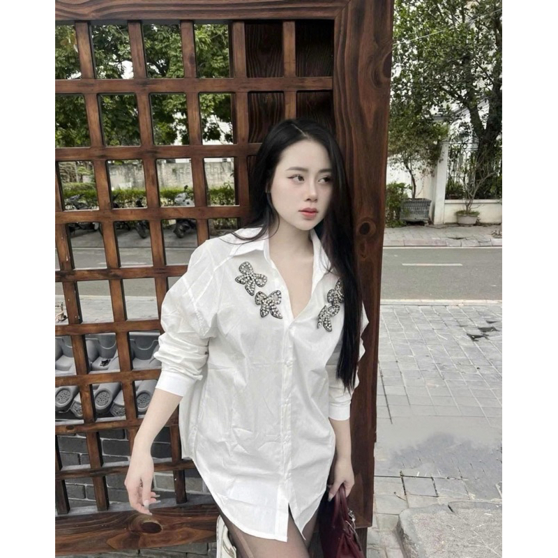 Áo Sơ Mi Đính Đá Dài Tay Trẻ Trung Năng Động
