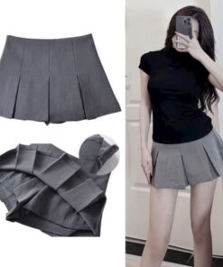 Chân Váy Xếp Li Xám Dễ Mix Đồ Phong Cách Trẻ Trung