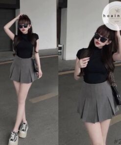 Chân Váy Xếp Li Xám Dễ Mix Đồ Phong Cách Trẻ Trung