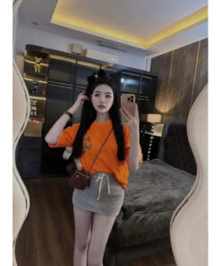 Set Áo Thun Cam From Rộng Mix Chân Váy Nỉ Hottren 2025