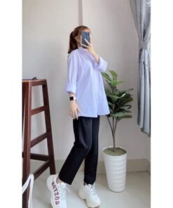 Áo Sơ Mi Trắng Dài Tay From Rộng Kiểu Dáng Basic Trẻ Trung