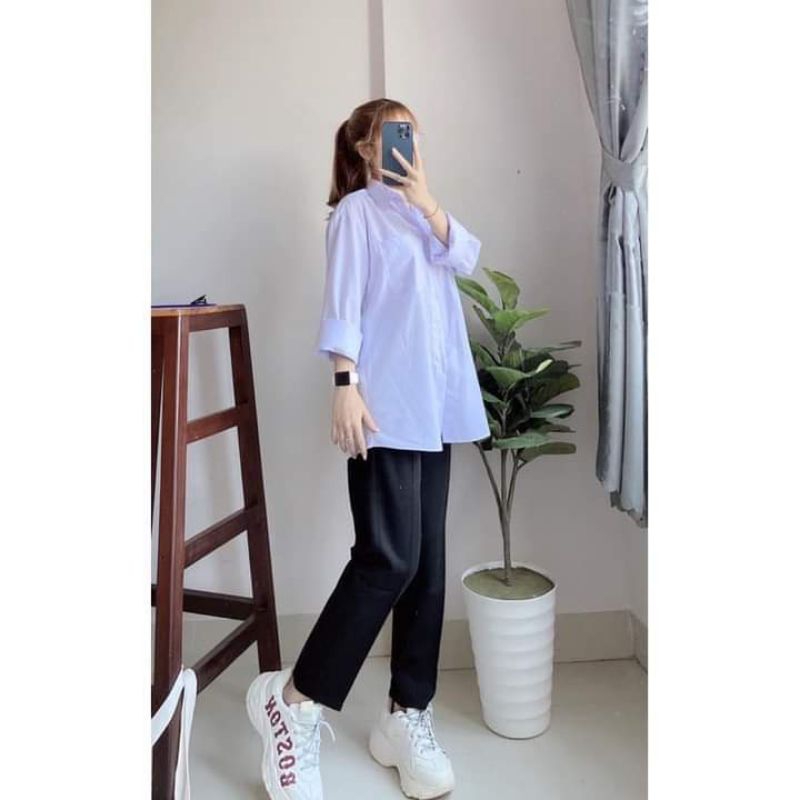 Áo Sơ Mi Trắng Dài Tay From Rộng Kiểu Dáng Basic Trẻ Trung