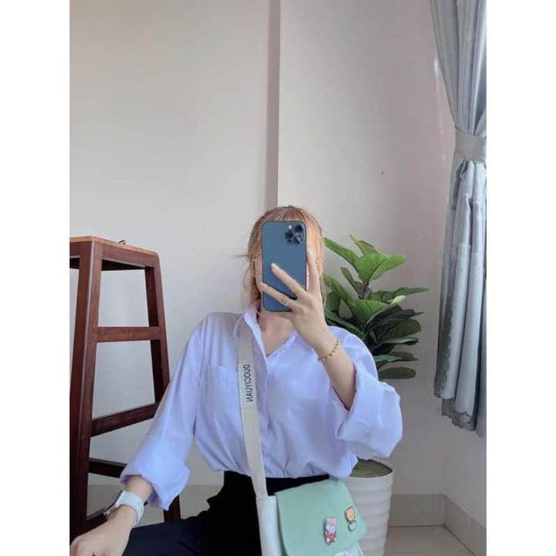 Áo Sơ Mi Trắng Dài Tay From Rộng Kiểu Dáng Basic Trẻ Trung
