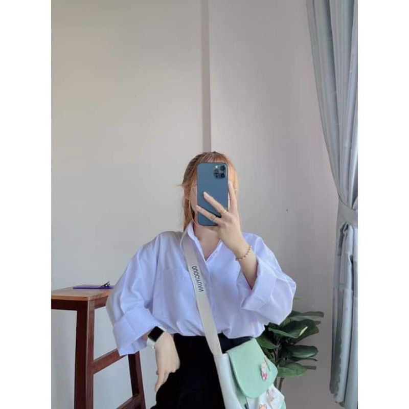 Áo Sơ Mi Trắng Dài Tay From Rộng Kiểu Dáng Basic Trẻ Trung