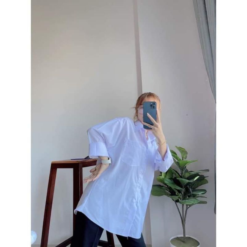 Áo Sơ Mi Trắng Dài Tay From Rộng Kiểu Dáng Basic Trẻ Trung
