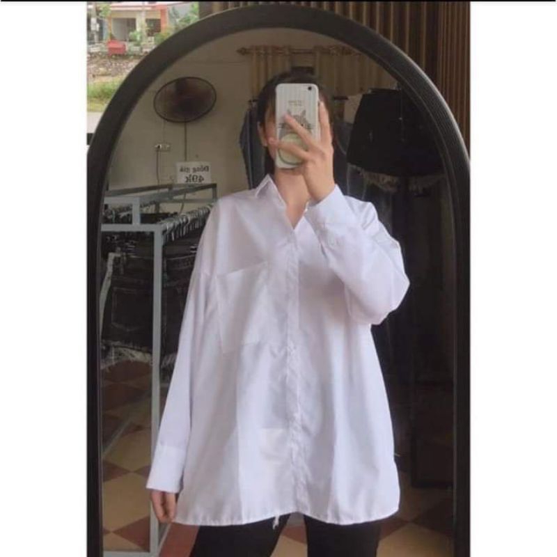 Áo Sơ Mi Trắng Dài Tay From Rộng Kiểu Dáng Basic Trẻ Trung