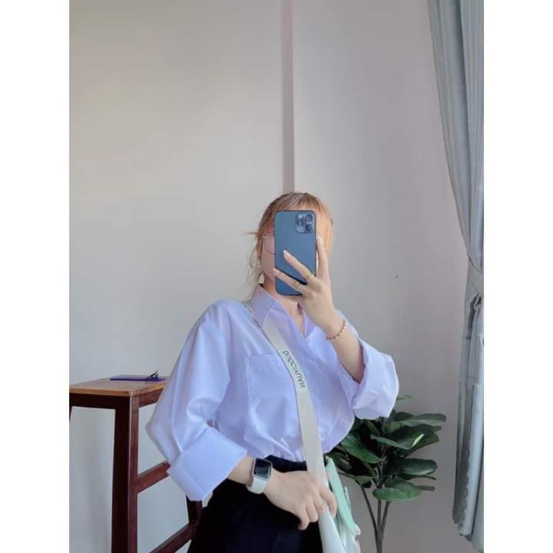 Áo Sơ Mi Trắng Dài Tay From Rộng Kiểu Dáng Basic Trẻ Trung