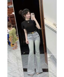 Quần Jean Ống Loe Thêu Chất Jean Co Giãn Dày Dặn Dễ Mix Đồ Trẻ Trung