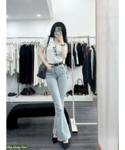 Quần Jean Ống Loe Thêu Chất Jean Co Giãn Dày Dặn Dễ Mix Đồ Trẻ Trung