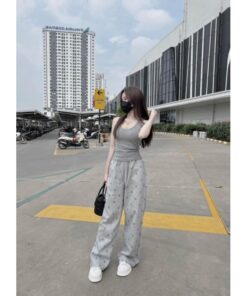 Set Bộ Đồ Nữ ,Áo 2 Dây Bản To Mix Quần Ống Rộng In Chữ Chaneo Hotttren