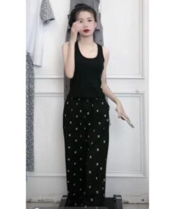 Set Bộ Đồ Nữ ,Áo 2 Dây Bản To Mix Quần Ống Rộng In Chữ Chaneo Hotttren