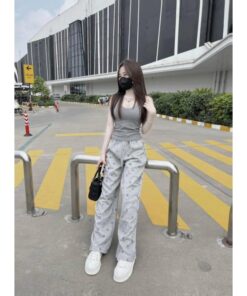 Set Bộ Đồ Nữ ,Áo 2 Dây Bản To Mix Quần Ống Rộng In Chữ Chaneo Hotttren