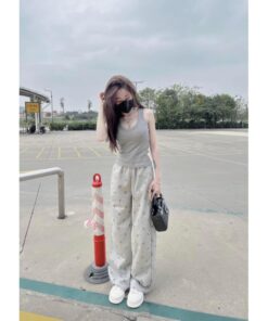 Set Bộ Đồ Nữ ,Áo 2 Dây Bản To Mix Quần Ống Rộng In Chữ Chaneo Hotttren