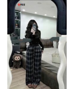 Quần Ống Rộng Kẻ Caro Chất Dạ Kiểu Dáng Trẻ Trung Năng Động