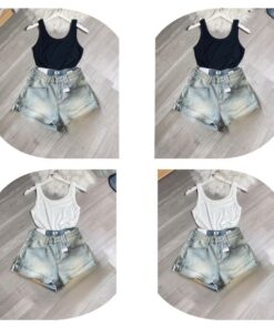 Set Áo 2 Dây Mix Quần Short Bò Kiểu Dáng Trẻ Trung Cá Tính