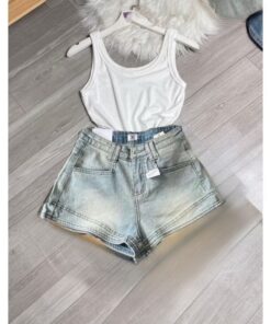 Set Áo 2 Dây Mix Quần Short Bò Kiểu Dáng Trẻ Trung Cá Tính