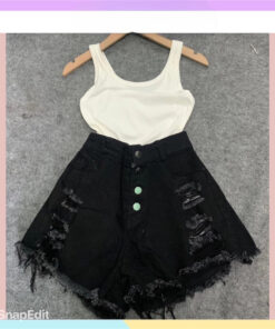 Set Áo 2 Dây Mix Quần Short Bò Kiểu Dáng Trẻ Trung Cá Tính