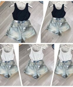 Set Áo 2 Dây Mix Quần Short Bò Kiểu Dáng Trẻ Trung Cá Tính