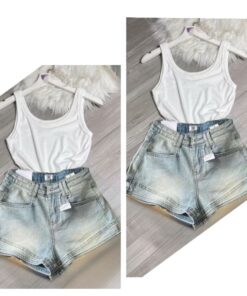 Set Áo 2 Dây Mix Quần Short Bò Kiểu Dáng Trẻ Trung Cá Tính