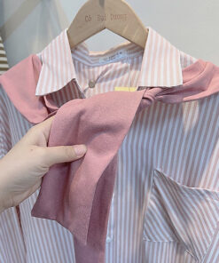Áo Sơ Mi Dài Tay Kẻ Nhỏ Kèm Khăn From Dáng Unisex Trẻ Trung Hottren