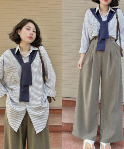 Áo Sơ Mi Dài Tay Kẻ Nhỏ Kèm Khăn From Dáng Unisex Trẻ Trung Hottren