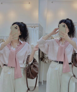 Áo Sơ Mi Dài Tay Kẻ Nhỏ Kèm Khăn From Dáng Unisex Trẻ Trung Hottren